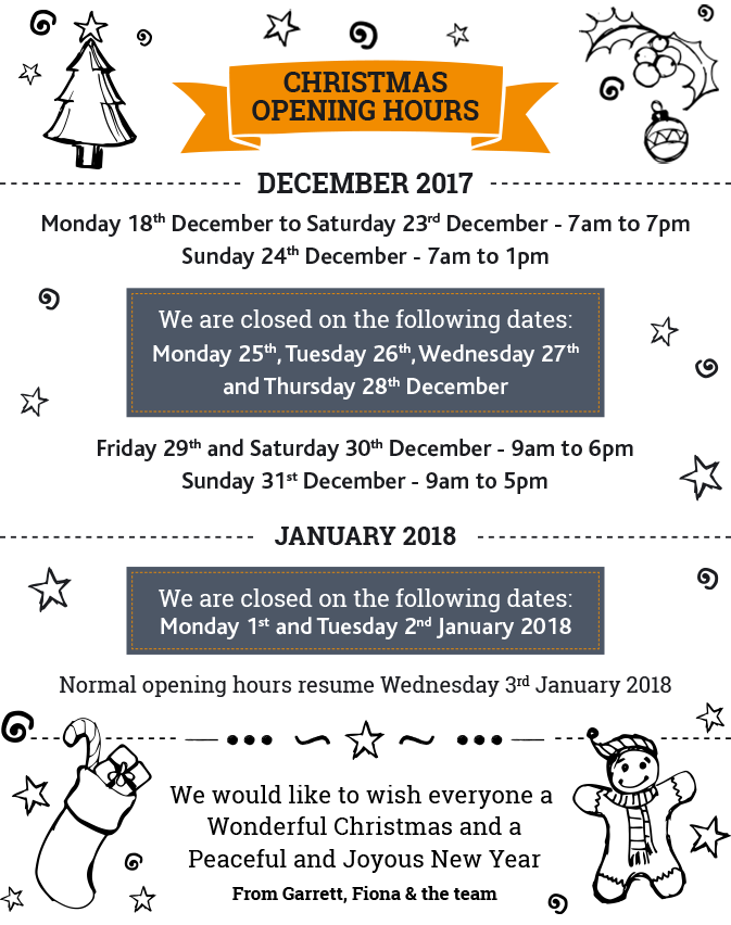 2017 Opening Hours v2 Garrett's Butchers